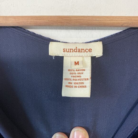 Sundance Velvet Dress M Navy Silk Blend V Neck Stretch Boho Holiday Quiet Luxury - Picture 3 of 6